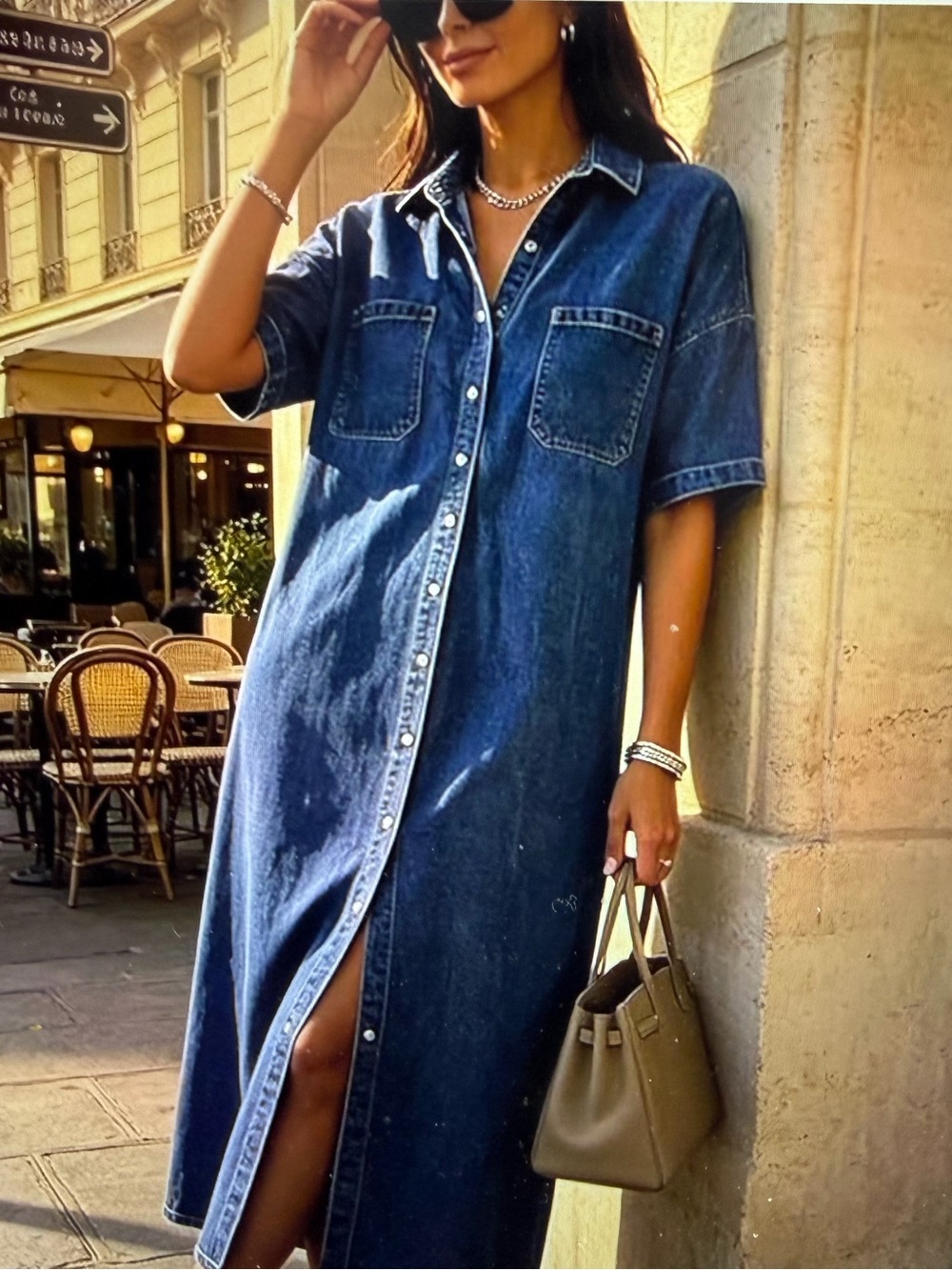 Denim Button Down Midi Dress with Pockets - NWOT - Size L